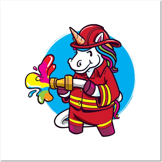 Unicorn Brigade Mythical Creature Unicorn Colourful Fireman For Little Guy Wall Art by gdimido